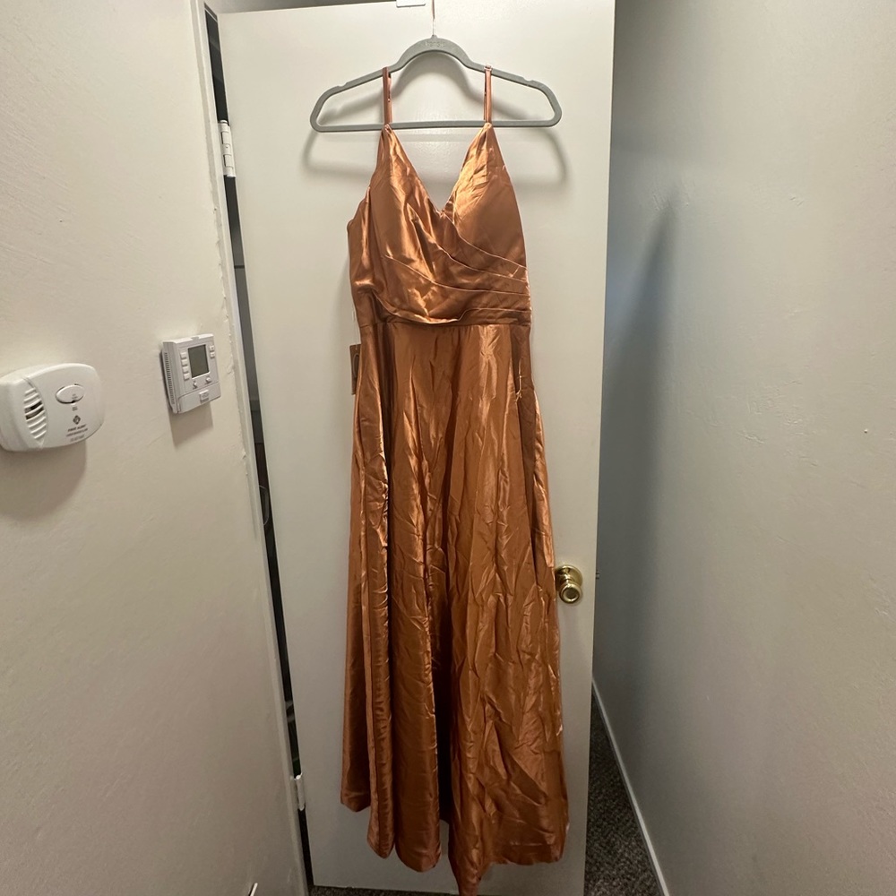 Satin, burnt orange/dusty orange bridesmaid dress